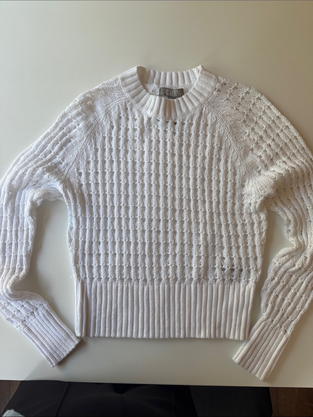 J. Crew Cream Open-Weave Crewneck Sweater